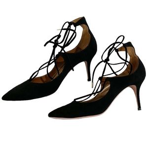 Aquazzura Christy Black Suede Pump Size 38.5
